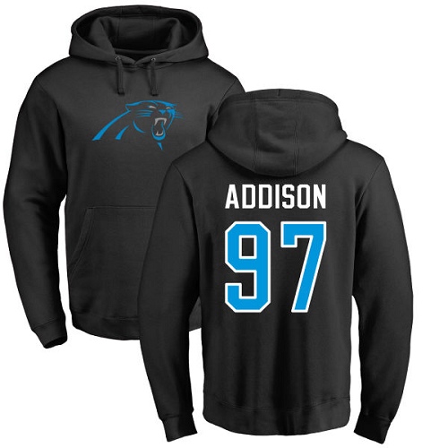 Carolina Panthers Men Black Mario Addison Name and Number Logo NFL Football #97 Pullover Hoodie Sweatshirts->nfl t-shirts->Sports Accessory